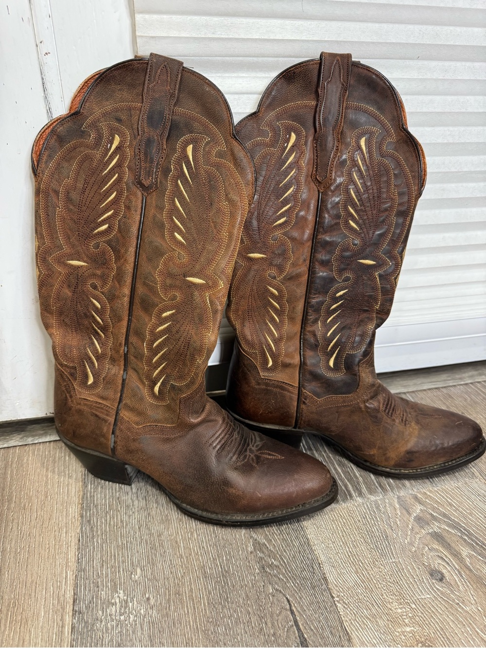 Vintage Dan Post Burnt Orange Leather Western Boots - Signature Interior